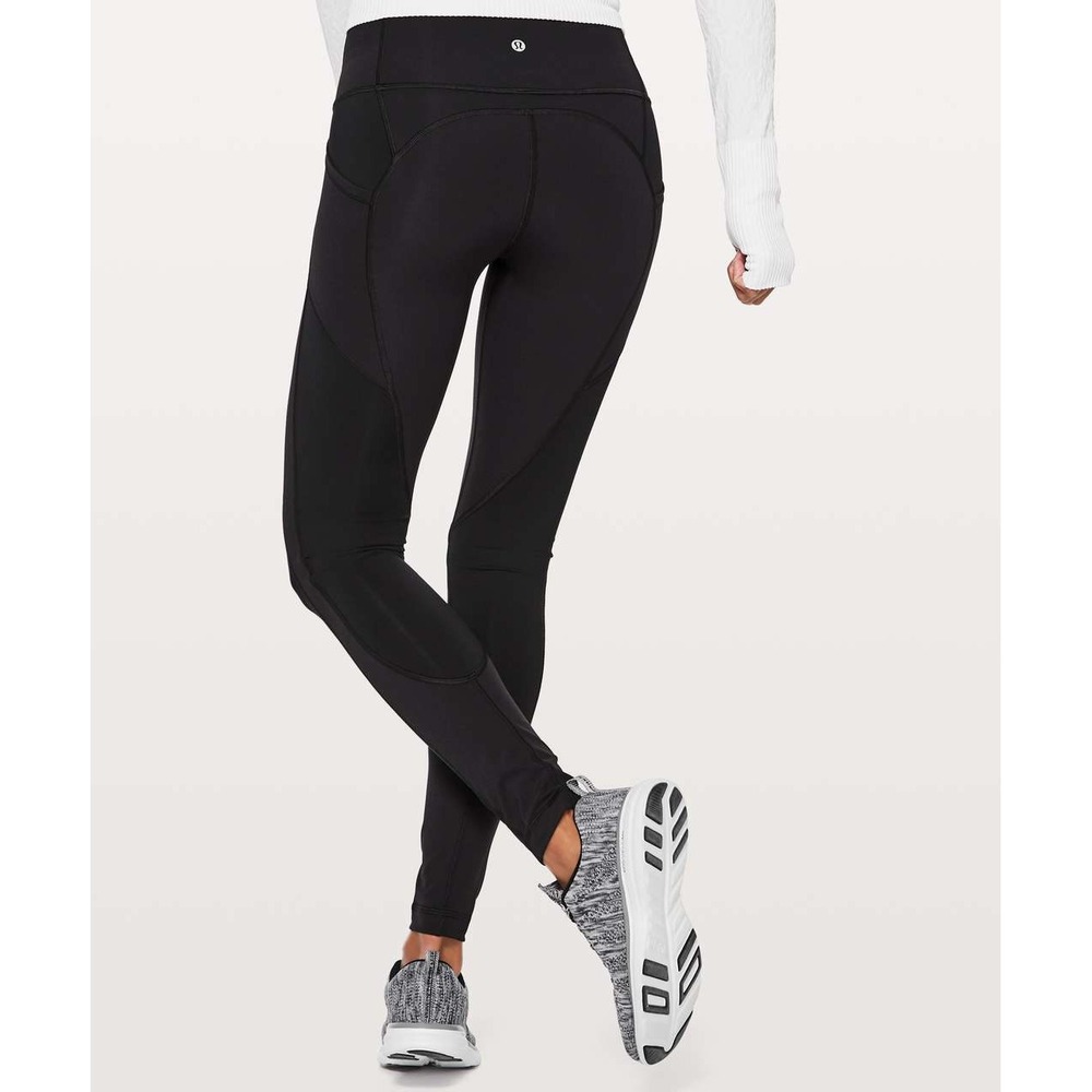 Lululemon Black Mesh Panel High-Rise Leggings Yoga Run Pockets - Size 6